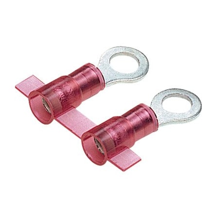 Panduit Ring Terminal, 1/4 in Stud Size, 18 AWG, 600 V, Nylon Insulated, Red, Crimp Termination Only PNF18-14R-3K